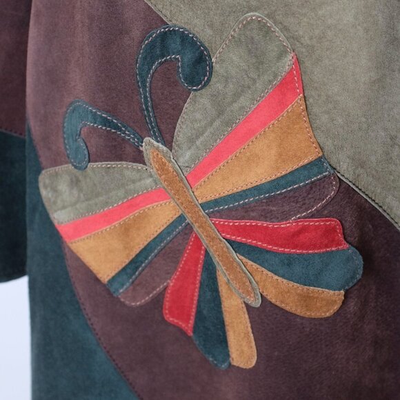 Vintage Y2K Dolce & Gabbana Suede Coat 46 US 10 Patchwork Butterfly - Picture 13 of 14